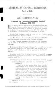 AUSTRALIAN CAPITAL TERRITORY. No. 9 of[removed]AN ORDINANCE To amend the Canberra Community Hospital Ordinance[removed].