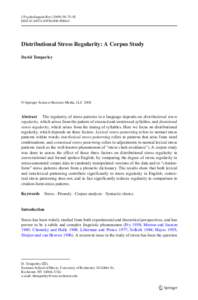 J Psycholinguist Res:75–92 DOIs10936Distributional Stress Regularity: A Corpus Study David Temperley