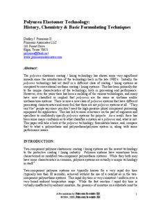 Polyurea Elastomer Technology: History, Chemistry & Basic Formulating Techniques Dudley J. Primeaux II
