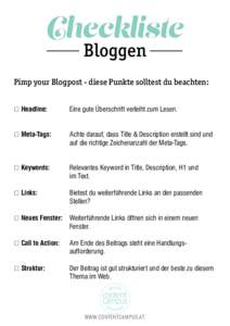 Checkliste Bloggen Pimp your Blogpost - diese Punkte solltest du beachten: a Headline: