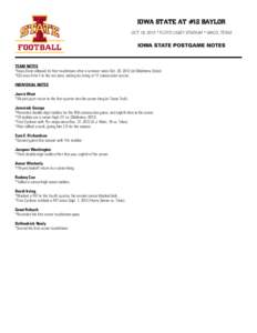 IOWA STATE AT #12 BAYLOR OCT. 19, 2013 * FLOYD CASEY STADIUM * WACO, TEXAS IOWA STATE POSTGAME NOTES  TEAM NOTES