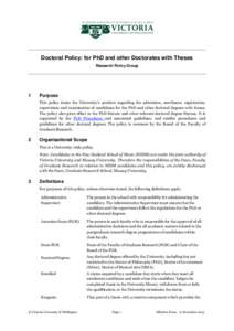 Doctoral Policy: for PhD and other Doctorates with Theses Research Policy Group 1  Purpose