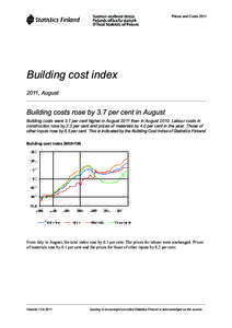 Prices and Costs[removed]Building cost index 2011, August  Building costs rose by 3.7 per cent in August