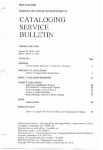 Cataloging Service Bulletin 79, Winter 1998