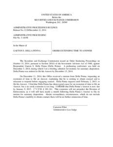 UNITED STATES OF AMERICA Before the SECURITIES AND EXCHANGE COMMISSION Washington, D.C[removed]ADMINISTRATIVE PROCEEDINGS RULINGS Release No[removed]December 12, 2014