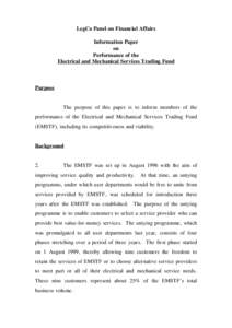 LegCo Panel on Financial Affairs Information Paper on Performance of the Electrical and Mechanical Services Trading Fund