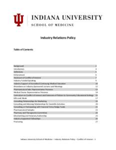 Industry Relations Policy Table of Contents Background Introduction Definitions