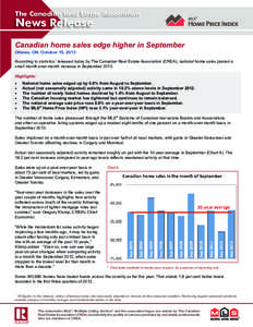 The Canadian Real Estate Association  News Release Canadian home sales edge higher in September Ottawa, ON, October 15, 2013