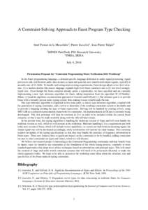 A Constraint-Solving Approach to Faust Program Type Checking  Imré Frotier de la Messelière1 , Pierre Jouvelot1 , Jean-Pierre Talpin2 1  MINES ParisTech, PSL Research University