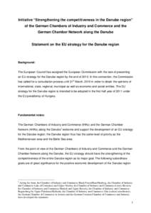 Initiative “Strengthening the competitiveness in the Danube region” of the German Chambers of Industry and Commerce and the German Chamber Network along the Danube Statement on the EU strategy for the Danube region