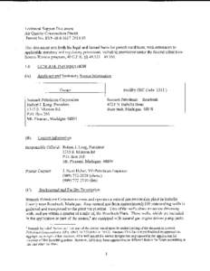 Technical Support Document Air Quality Construction Permit Permit No. SYN-IS-N1617[removed]This document sets forth the legal and factual basis for permit conditions, with references to applicable statutory and regulator