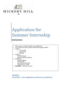 Application for Summer Internship Instructions   