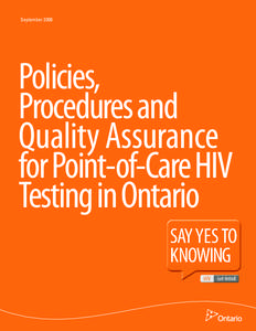 September[removed]Policies, Procedures and Quality Assurance for Point-of-Care HIV