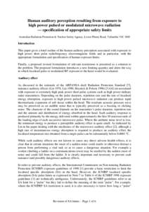 Human auditory perception resulting from exposure to high power pulsed or modulated microwave radiation — specification of appropriate safety limits Australian Radiation Protection & Nuclear Safety Agency, Lower Plenty