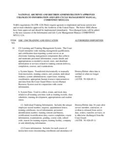 NATIONAL ARCHIVES AND RECORDS ADMINISTRATION’S APPROVED CHANGES TO INFORMATION AND LIFE CYCLE MANAGEMENT MANUAL, COMDTINST M5212.12A NARA regulations (36 CFR[removed]d)) require agencies to implement and keep current n