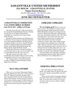 LOSANTVILLE UNITED METHODIST P.O. BOX 96 LOSANTVILLE, IN[removed]Pastor Forrest Bowers[removed]church[removed]cell) www.losantvilleumc.org