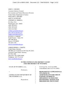 Case 2:15-cvSWS Document 113 FiledPage 1 of 22  JOHN C. CRUDEN Assistant Attorney General Environment and Natural Resources Division United States Department of Justice