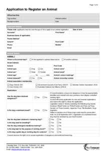 Page 1 of 5  Application to Register an Animal Office Use Only Tag number