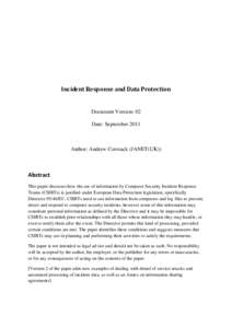 Incident Response and Data Protection  Document Version: 02 Date: September[removed]Author: Andrew Cormack (JANET(UK))