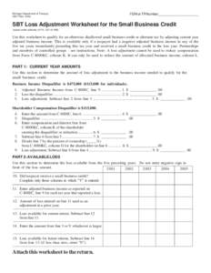 3307, SBT Loss Adjustment Worksheet for the Small Business Credit