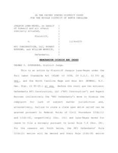 IN THE UNITED STATES DISTRICT COURT FOR THE MIDDLE DISTRICT OF NORTH CAROLINA JOAQUIN LUNA-REYES, on behalf of himself and all others similarly situated, Plaintiff,