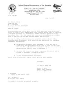 United States Department of the Interior BUREAU OF LAND MANAGEMENT Montana State Office 5001 Southgate Drive, P.O. Box[removed]Billings, Montana[removed]