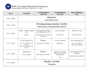 DWC 21st Annual Educational Conference Oakland Marriott City Center – February[removed], 2014 Day 1  East Hall