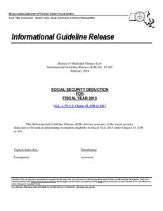 Massachusetts Department of Revenue Division of Local Services Amy A. Pitter, Commissioner Robert G. Nunes, Deputy Commissioner & Director of Municipal Affairs Informational Guideline Release Bureau of Municipal Finance 