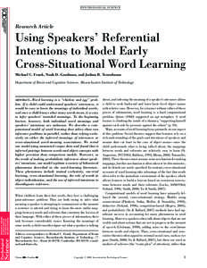 PS YC HOLOGICA L SC IENCE  Research Article Using Speakers’ Referential Intentions to Model Early