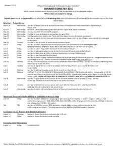 RevisedOffice of Graduate and Professional Studies Calendar* SUMMER SEMESTER 2016 NOTE: Failure to meet deadlines may result in the postponement of receipt of the degree.