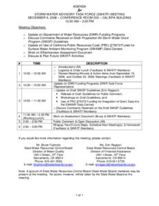 AGENDA  for STORM WATER ADVISORY TASK FORCE (SWATF) MEETING DECEMBER 9, 2008 – CONFERENCE ROOM 550 – CAL/EPA BUILDING 10:00 AM – 3:00 PM