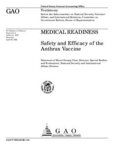 T-NSIAD[removed]Medical Readiness: Safety and Efficacy of the Anthrax Vaccine