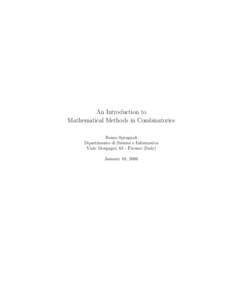 An Introduction to Mathematical Methods in Combinatorics Renzo Sprugnoli