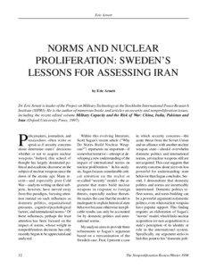 NPR 5.2: NORMS AND NUCLEAR
 PROLIFERATION: SWEDEN’S 
LESSONS FOR ASSESSING IRAN