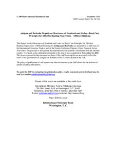 Antigua and Barbuda: Report on Observance of Standards and Codes-Based Core Principles for Effective Banking Supervision-Offshore Banking (IMF Country Report No[removed])