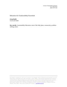 Journal of Sustainability Education Vol. 6, May 2014 ISSN: Education for Sustainability Essentials Greg Smith