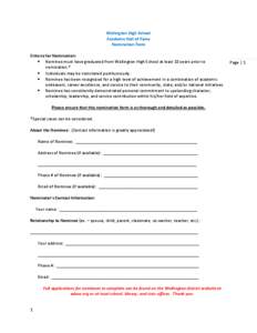 Wallington High School Academic Hall of Fame Nomination Form Criteria for Nomination:  Nominee must have graduated from Wallington High School at least 10 years prior to nomination.*