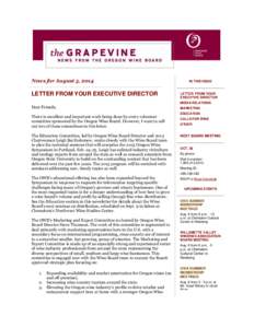 News for August 5, 2014  LETTER FROM YOUR EXECUTIVE DIRECTOR IN THIS ISSUE