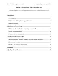 CFDA 84.411C, Investing in Innovation (i3)  Center for Applied Linguistics, August 16, 2013 PROJECT NARRATIVE: TABLE OF CONTENTS Promoting Educator Networks: Standards-Based Instruction for English Learners (PEN)