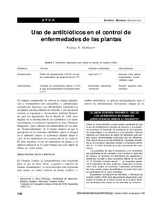 APUA  ENF INFEC Y MICROBIOL 1999;19(4):192-6 Uso de antibióticos en el control de enfermedades de las plantas