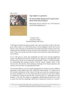 RBLPage, Hugh R., Jr., general ed. The Africana Bible: Reading Israel’s Scriptures from Africa and the African Diaspora Minneapolis: Fortress, 2010. Pp. xxxi + 358. Hardcover. $ISBN.