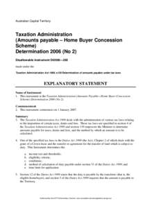 Australian Capital Territory  Taxation Administration (Amounts payable – Home Buyer Concession Scheme) Determination[removed]No 2)