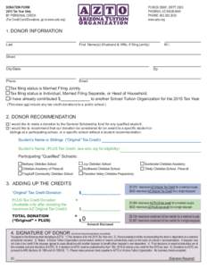 DONATION FORM 2015 Tax Year Only BY PERSONAL CHECK (For Credit Card Donations, go to www.azto.org)  PO BOX 29661, DEPT 2003