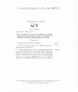 Excess Expenditure AppropriationNo. 7 ofGOVERNMENT OF ZAMBIA ACT No. 7 of 2013