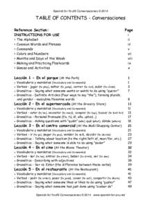 Spanish for You!® Conversaciones © 2014  TABLE OF CONTENTS - Conversaciones Reference Section:  INSTRUCTIONS FOR USE
