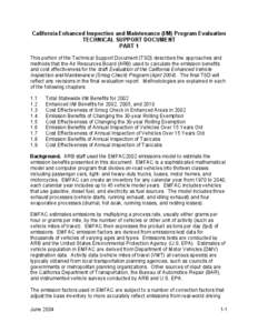 California Enhanced Inspection and Maintenance (I/M) Program Evaluation TECHNICAL SUPPORT DOCUMENT PART 1 This portion of the Technical Support Document (TSD) describes the approaches and methods that the Air Resources B