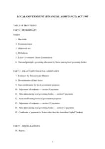 LOCAL GOVERNMENT (FINANCIAL ASSISTANCE) ACT[removed]TABLE OF PROVISIONS PART 1 - PRELIMINARY Section 1. Short title