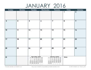 Printable Blank 2016 Calendar