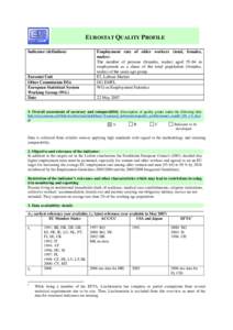 EUROSTAT QUALITY PROFILE Indicator (definition) Eurostat Unit Other Commission DGs European Statistical System