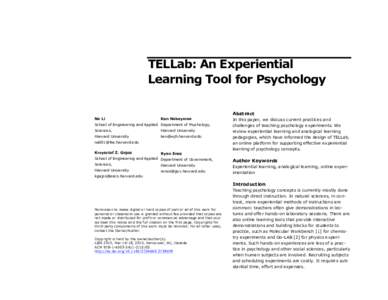 TELLab: An Experiential Learning Tool for Psychology Abstract Na Li  Ken Nakayama